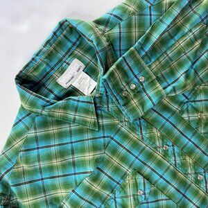 Wrangler Western Pearl Snap Shirt Mens XXL Green Plaid Cowboy Rodeo 2XL